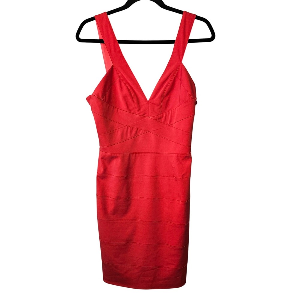 Lavender‎ Label Vera Wang Red Bandage V-Neck Bodycon Cocktail Dress Size 8 EUC